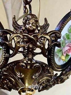 Ancien lustre Napoléon III en bronze avec hippocampes