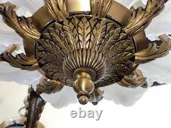 Ancien lustre Napoléon III en bronze avec hippocampes