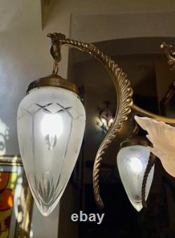 Ancien lustre Napoléon III en bronze avec hippocampes