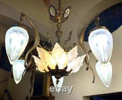 Ancien lustre Napoléon III en bronze avec hippocampes