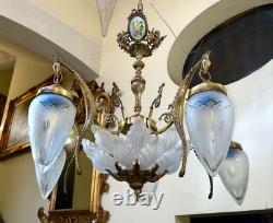 Ancien lustre Napoléon III en bronze avec hippocampes