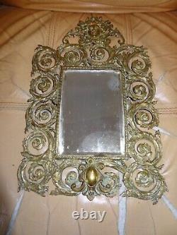 Ancien miroir biseauté en bronze doré Napoléon III