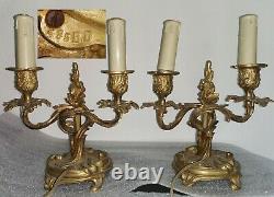 Ancien paire bougeoir bout de table bronze doré Louis XV Napoleon III candelabre