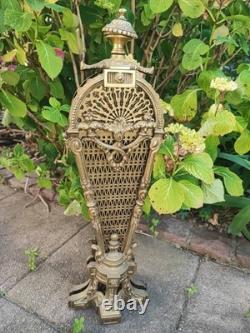 Ancien pare-feu éventail Napoléon III en bronze ou laiton moulé, fin XIXe siècle