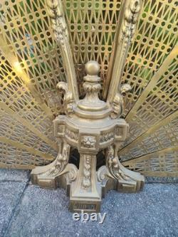 Ancien pare-feu éventail Napoléon III en bronze ou laiton moulé, fin XIXe siècle