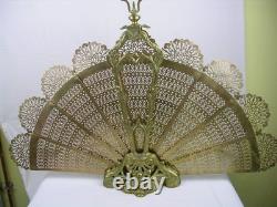 Ancien pare feu éventail, époque Napoléon III, style Louis XV, queue de paon