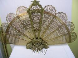 Ancien pare feu éventail, époque Napoléon III, style Louis XV, queue de paon