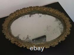 Ancien plateau / surtout de table en bronze doré miroir mercure napoleon III