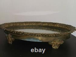 Ancien plateau / surtout de table en bronze doré miroir mercure napoleon III