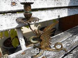 Ancien porte bougie bougeoir en bronze XIXe signé E décor Dragon belle qualité