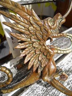 Ancien porte bougie bougeoir en bronze XIXe signé E décor Dragon belle qualité
