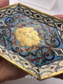 Ancien porte cartes en bronze doré et émail cloisonné époque Napoléon III XIXe