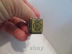 Ancien sceau ou cachet en bronze putti portant une tortue XIX monogramme CE