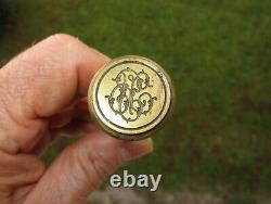 Ancien très beau sceau XIXe en bronze et émaux cloisonnés monogramme JB ou IB