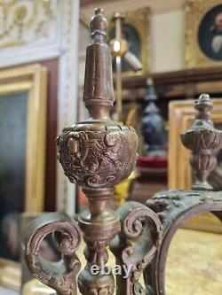 Ancien très grand nécessaire de cheminée en bronze, château napoléon III