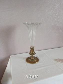 Ancien vase Cornet Tulipier bronze et cristal Napoléon III Decor Floral XIXème