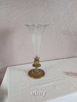 Ancien vase Cornet Tulipier bronze et cristal Napoléon III Decor Floral XIXème