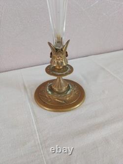 Ancien vase Cornet Tulipier bronze et cristal Napoléon III Decor Floral XIXème