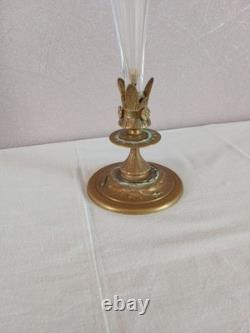 Ancien vase Cornet Tulipier bronze et cristal Napoléon III Decor Floral XIXème