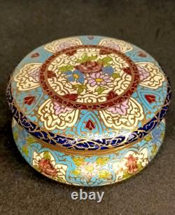 Ancienne Bonbonnière XIXe En Bronze Doré Émail Champlevé