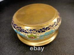 Ancienne Bonbonnière XIXe En Bronze Doré Émail Champlevé