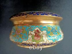 Ancienne Bonbonnière XIXe En Bronze Doré Émail Champlevé