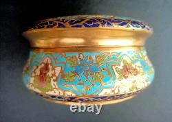 Ancienne Bonbonnière XIXe En Bronze Doré Émail Champlevé
