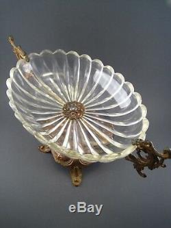 Ancienne Coupe verre vasque oblong piédouche bronze doré Chimères Napoléon III