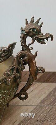 Ancienne Et Grosse Jardiniere En Bronze Indochine Xixéme décor dragon Napoléon 3