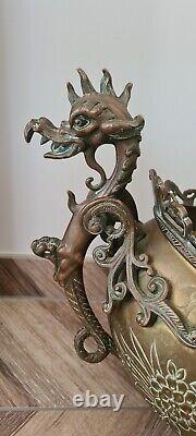 Ancienne Et Grosse Jardiniere En Bronze Indochine Xixéme décor dragon Napoléon 3
