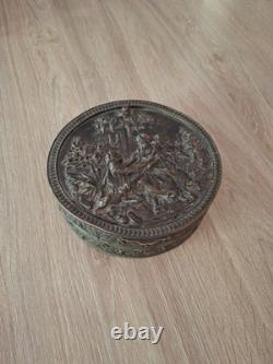 Ancienne Grande Boîte Coffret À Bijoux XIXeme Bronze Scène Galante Napoléon III