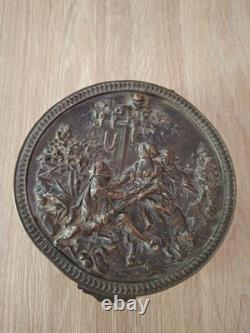 Ancienne Grande Boîte Coffret À Bijoux XIXeme Bronze Scène Galante Napoléon III