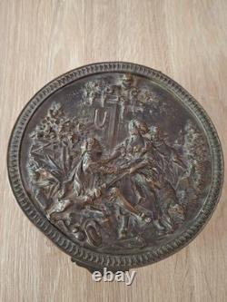 Ancienne Grande Boîte Coffret À Bijoux XIXeme Bronze Scène Galante Napoléon III