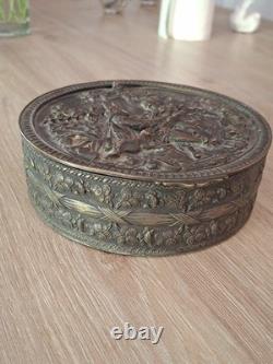 Ancienne Grande Boîte Coffret À Bijoux XIXeme Bronze Scène Galante Napoléon III