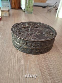 Ancienne Grande Boîte Coffret À Bijoux XIXeme Bronze Scène Galante Napoléon III