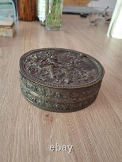 Ancienne Grande Boîte Coffret À Bijoux XIXeme Bronze Scène Galante Napoléon III