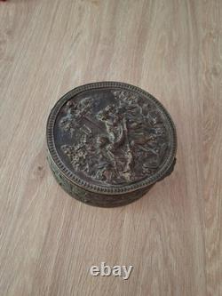 Ancienne Grande Boîte Coffret À Bijoux XIXeme Bronze Scène Galante Napoléon III