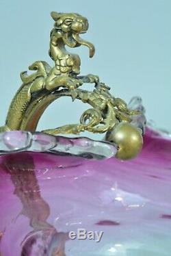 Ancienne Grande Coupe Cristal Rose Dragon Bronze Viardot Edoiuard LIèvre 19e