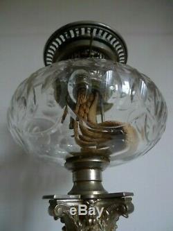 Ancienne Grande Lampe A Petrole A Colonne Hinks & Son Cristal Fin XIX Siecle