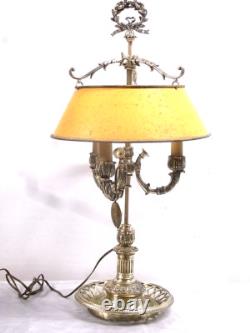 Ancienne Grande Lampe Bouillotte Bronze Doré Abat Jour Tôle Napoléon III