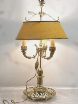 Ancienne Grande Lampe Bouillotte Bronze Doré Abat Jour Tôle Napoléon III