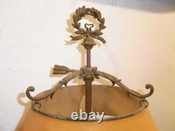 Ancienne Grande Lampe Bouillotte Bronze Doré Abat Jour Tôle Napoléon III