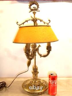 Ancienne Grande Lampe Bouillotte Bronze Doré Abat Jour Tôle Napoléon III