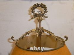 Ancienne Grande Lampe Bouillotte Bronze Doré Abat Jour Tôle Napoléon III