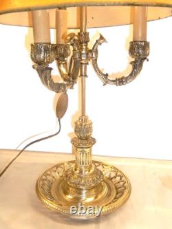 Ancienne Grande Lampe Bouillotte Bronze Doré Abat Jour Tôle Napoléon III
