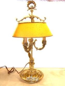 Ancienne Grande Lampe Bouillotte Bronze Doré Abat Jour Tôle Napoléon III
