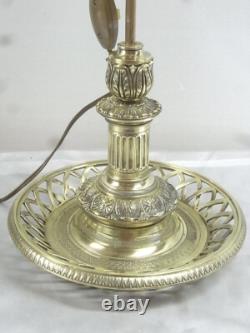 Ancienne Grande Lampe Bouillotte Bronze Doré Abat Jour Tôle Napoléon III