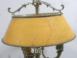 Ancienne Grande Lampe Bouillotte Bronze Doré Abat Jour Tôle Napoléon III