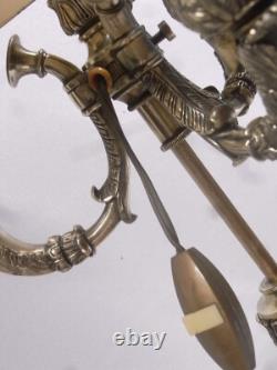 Ancienne Grande Lampe Bouillotte Bronze Doré Abat Jour Tôle Napoléon III