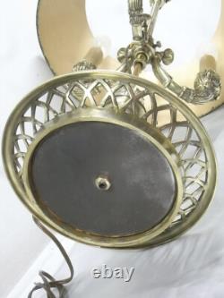 Ancienne Grande Lampe Bouillotte Bronze Doré Abat Jour Tôle Napoléon III